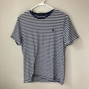Polo Ralph Lauren mens M custom slim fit cotton navy white striped tshirt preppy